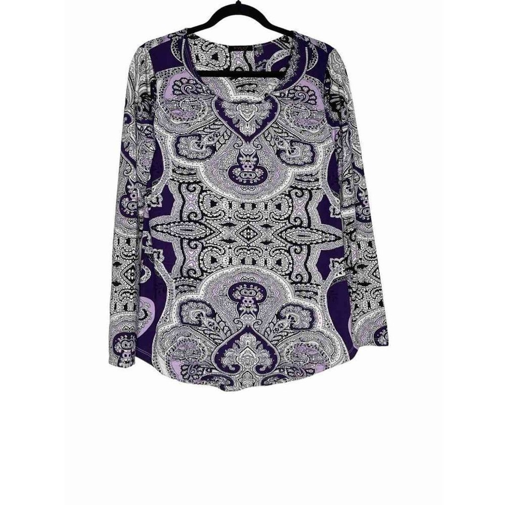 FYLO|Long Sleeve Purple Baroque Print Blouse Top L NWT